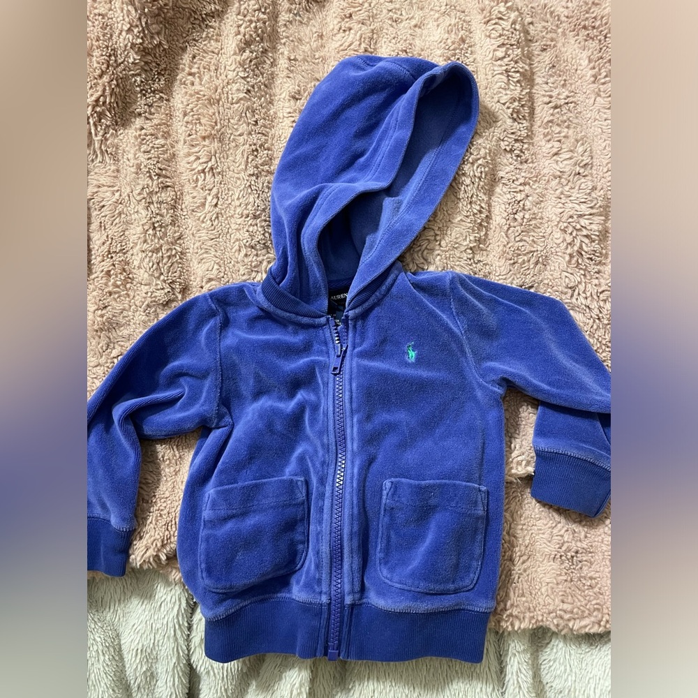 EUC Polo Ralph Lauren Blue Velour Zip Front Hoodie